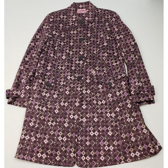 Bandolino Stretch Trench Coat Purple/Brown MCM VTG Pattern EXCELLENT CONDITION!! - Picture 1 of 16